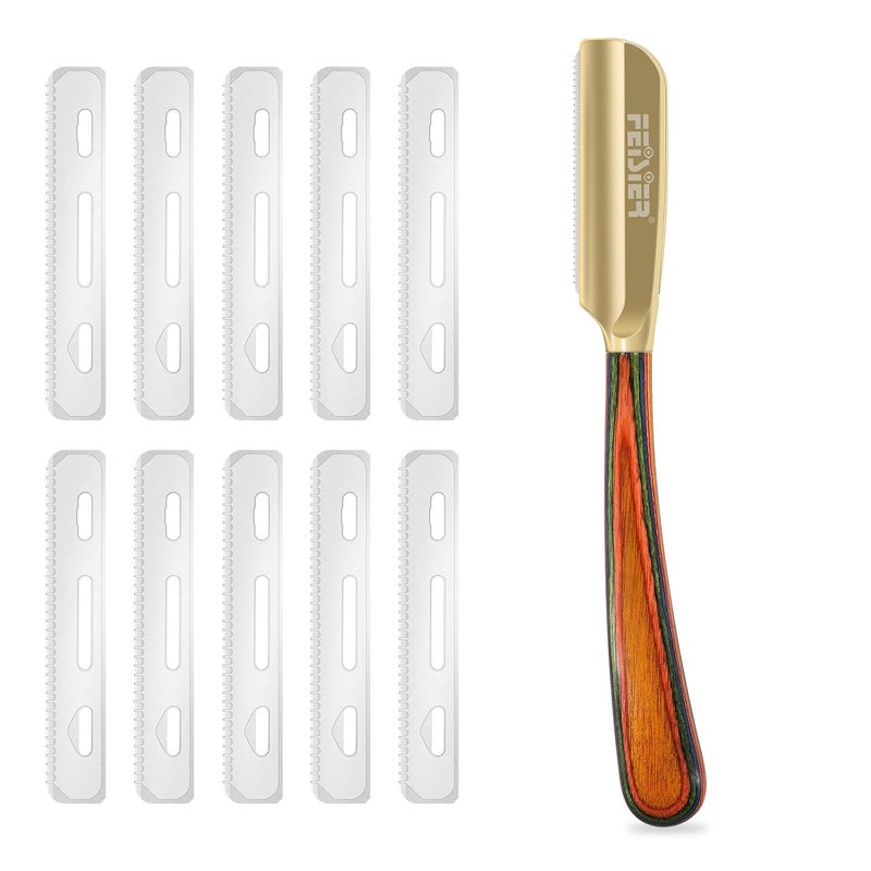 FEISIER Straight Razors for Men,Stainless Steel Barber Razor with Guard Professional Straight Single Edge Razor Kit, Premium Barber Razor for Men's Shaving,Salon and Home Included 10 Blades - Image 1